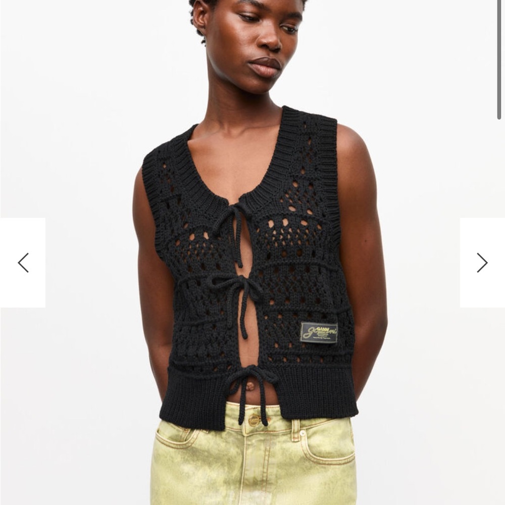 Ganni Black Crochet Tie String Vest
